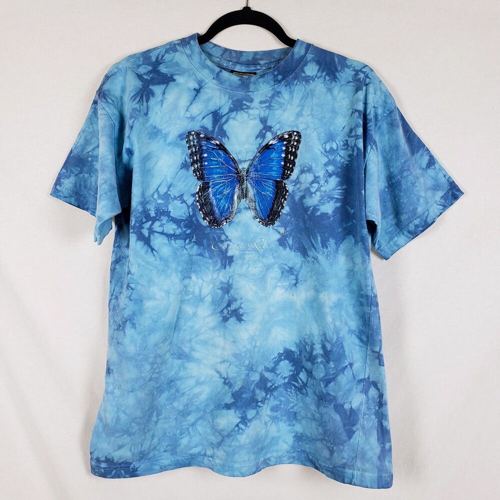 Butterfly Tee Tie-Dye Mens M Blue Granola Tourist Wildlife Souvenir Costa Rica